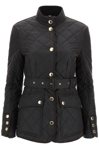 Shop Burberry Quilted Waxed Jacket