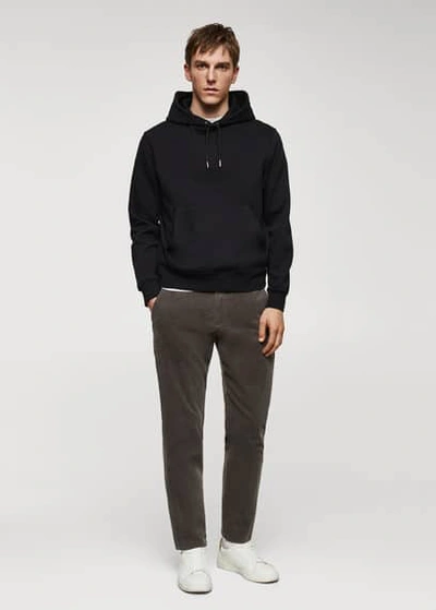 Shop Mango Man Cotton Kangaroo-hooded Sweatshirt Black