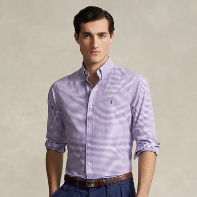 Shop Ralph Lauren Classic Fit Gingham Stretch Poplin Shirt In Lavender/white
