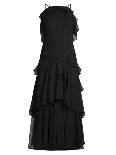Shop Jason Wu Women's Polka Dot Tiered Chiffon Midi-dress In Black