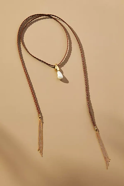 Shop By Anthropologie Pearl Pendant Wrap Necklace In Brown