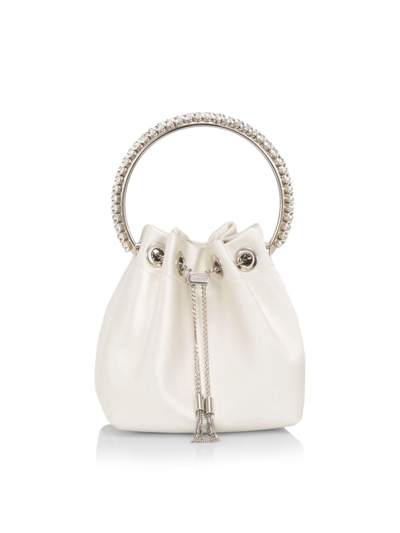 Shop Jimmy Choo Women's Bon Bon Crystal-handle Satin Mini Bag In Ivory Crystal