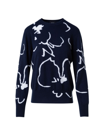 Shop Akris Women's Floral Intarsia-knit Sweater In Navy Cream