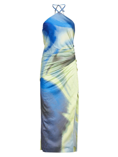 Shop Simkhai Women's Hansel Abstract Halter Gown In Marina Blue Print