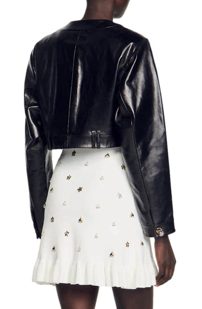 Shop Sandro Miley Leather Crop Jacket In Black
