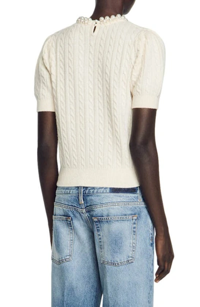 Shop Sandro Madie Imitation Pearl Detail Puff Short Sleeve Wool Sweater In Ecru