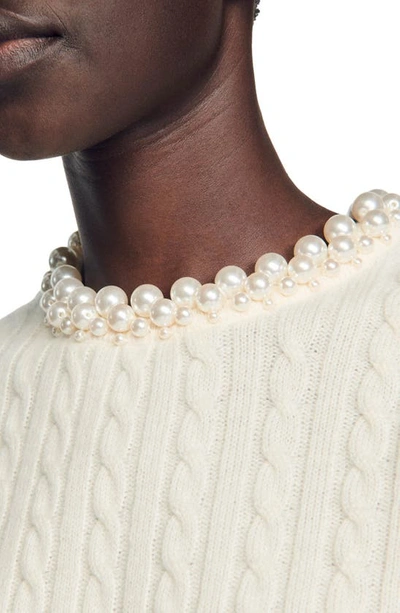 Shop Sandro Madie Imitation Pearl Detail Puff Short Sleeve Wool Sweater In Ecru