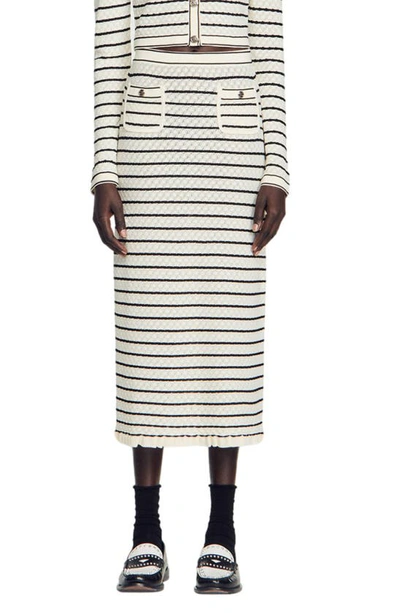 Shop Sandro Moline Stripe Midi Sweater Skirt In White / Black
