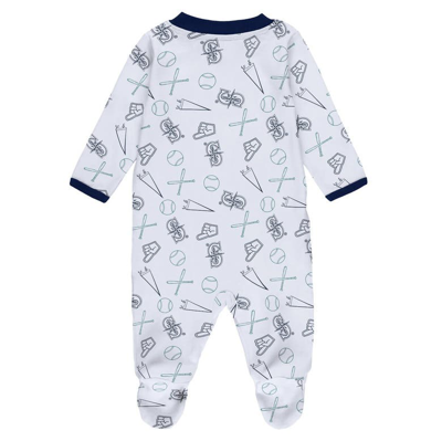 WEAR BY ERIN ANDREWS NEWBORN & INFANT WEAR BY ERIN ANDREWS WHITE SEATTLE MARINERS SLEEP & PLAY FULL-ZIP FOOTED JUMPER WIT 