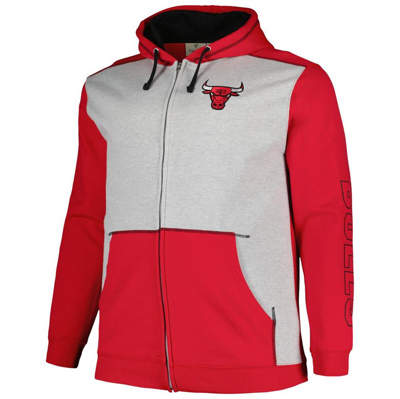 Fanatics Men's  Red, Heather Gray Chicago Bulls Big And Tall Contrast Pieced Stitched Full-zip Hoodie In Red