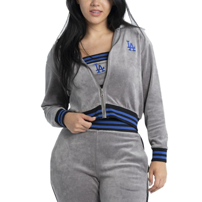 Shop Lusso Gray Los Angeles Dodgers Niko-neve-nic Sweatpants, Cropped Full-zip Hoodie & Bra Set