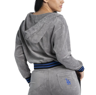 Shop Lusso Gray Los Angeles Dodgers Niko-neve-nic Sweatpants, Cropped Full-zip Hoodie & Bra Set