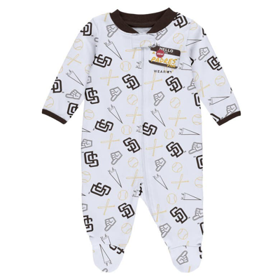 Shop Wear By Erin Andrews Newborn & Infant  White San Diego Padres Sleep & Play Full-zip Footed Jumper Wit In Brown