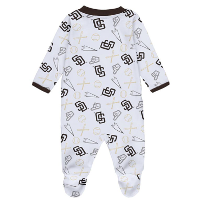 Shop Wear By Erin Andrews Newborn & Infant  White San Diego Padres Sleep & Play Full-zip Footed Jumper Wit In Brown