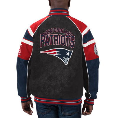 Shop G-iii Sports By Carl Banks Black New England Patriots Faux Suede Raglan Full-zip Varsity Jacket