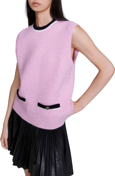 Shop Maje Magma Tipped Sleeveless Sweater In Pink