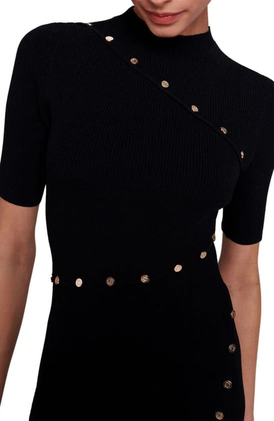 Shop Maje Rellier Ribbed Mini Sweater Dress In Black