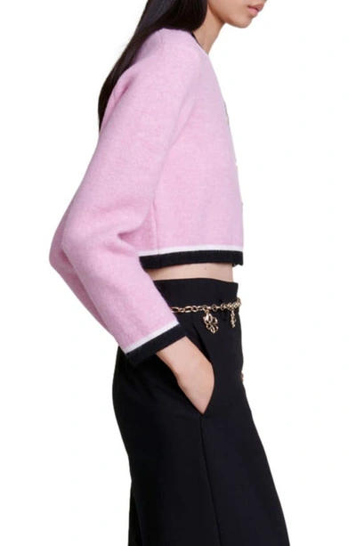 Shop Maje Magie Tipped Crop Cardigan In Pink