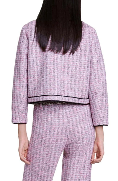 Shop Maje Vatri Tweed Tipped Open Front Jacket In Pink
