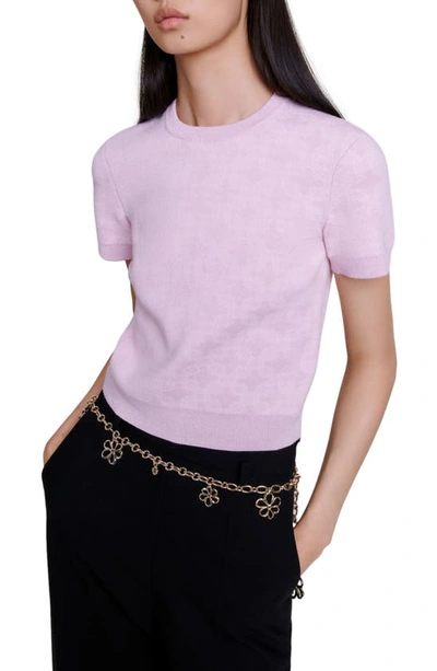 Shop Maje Minthe Short Sleeve Sweater In Pale Pink