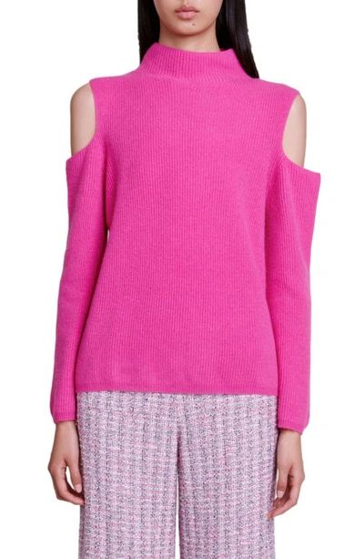Shop Maje Marlena Rib Cold Shoulder Cashmere Sweater In Fuchsia Pink
