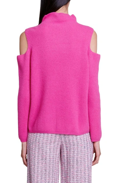 Shop Maje Marlena Rib Cold Shoulder Cashmere Sweater In Fuchsia Pink