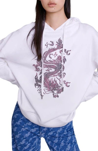 Shop Maje Tragon Embellished Cotton Graphic Hoodie In White