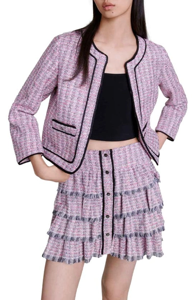 Shop Maje Jatri Tweed Tiered Miniskirt In Pink