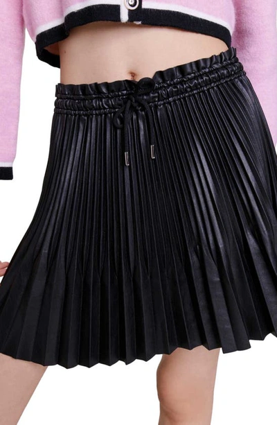 Shop Maje Jake Pleated Faux Leather Miniskirt In Black