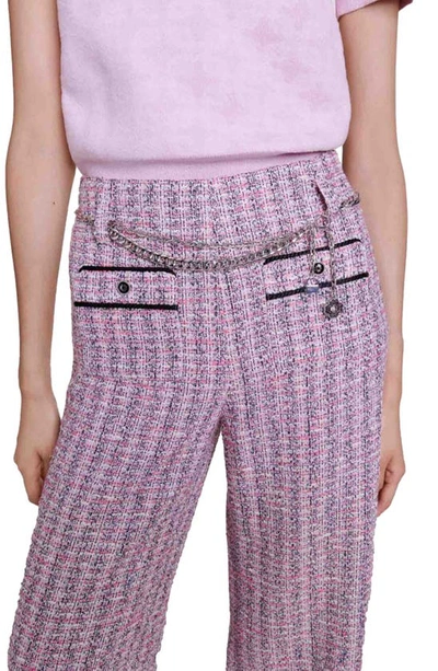 Shop Maje Patri Chain Link Belt Detail Tweed Pants In Pink