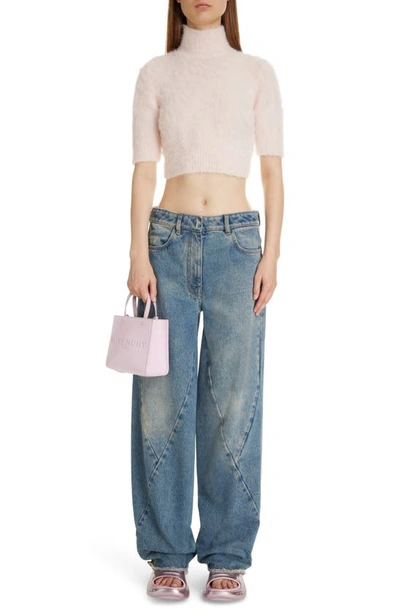 Givenchy 4g Crop Alpaca & Wool Blend Turtleneck Sweater In Blush Pink