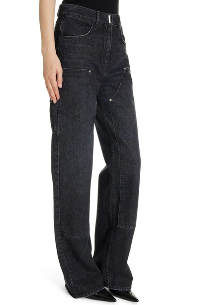Shop Givenchy Patch Detail Denim Wide Leg Carpent Jeans In Faded Black