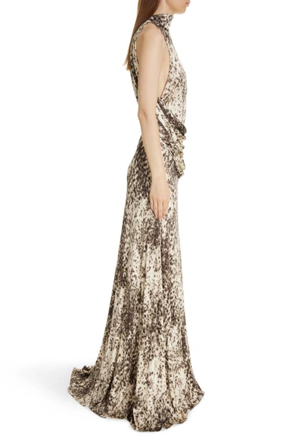 Shop Givenchy Snow Leopard Print Halter Neck Draped Jersey Dress In Natural/ Brown