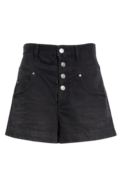 Shop Isabel Marant Étoile Jovany High Waist Button Fly Denim Shorts In Faded Black