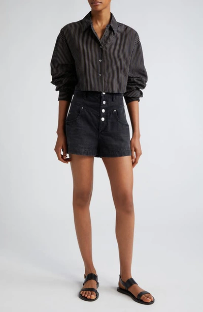 Shop Isabel Marant Étoile Jovany High Waist Button Fly Denim Shorts In Faded Black