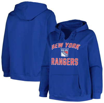 Shop Profile Blue New York Rangers Plus Size Arch Over Logo Pullover Hoodie