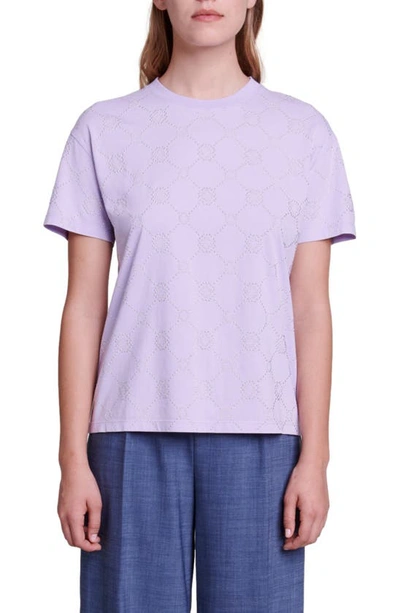 Shop Maje Clover Stud Cotton Crewneck T-shirt In Parma Violet