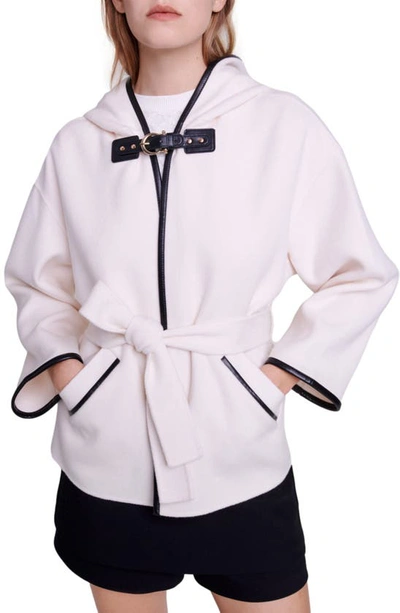 Shop Maje Grusan Belted Bracelet Sleeve Wool Blend Jacket In White