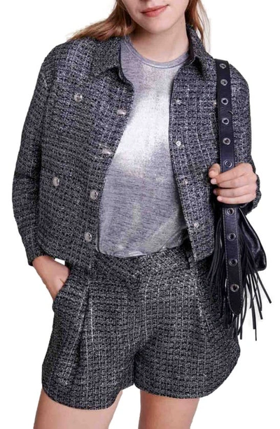 Shop Maje Vimex Tweed Crop Jacket In Silver