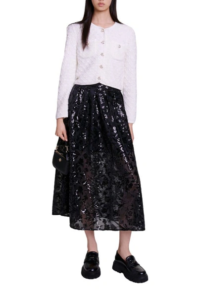 Shop Maje Jupon Sequin Mesh Midi Skirt In Black