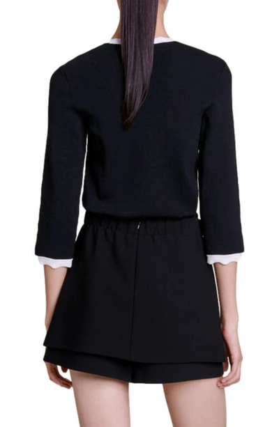 Shop Maje Molinette Scallop Trim Cardigan In Black