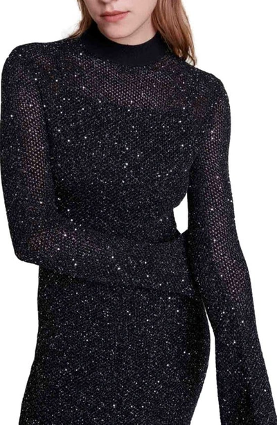 Shop Maje Raville Sequin Long Sleeve Knit Maxi Dress In Black
