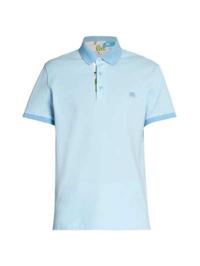 Shop Etro Men's Contrast Placket Polo Shirt In Ice Blue