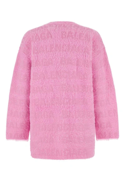 Balenciaga Bal Horizontal Allover Furry Cardigan In Pink