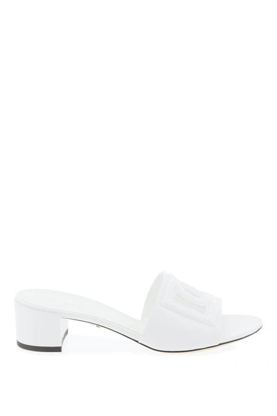 Dolce & Gabbana White Mules With Low Heel And Dg Millennials Detail In Smooth Leather