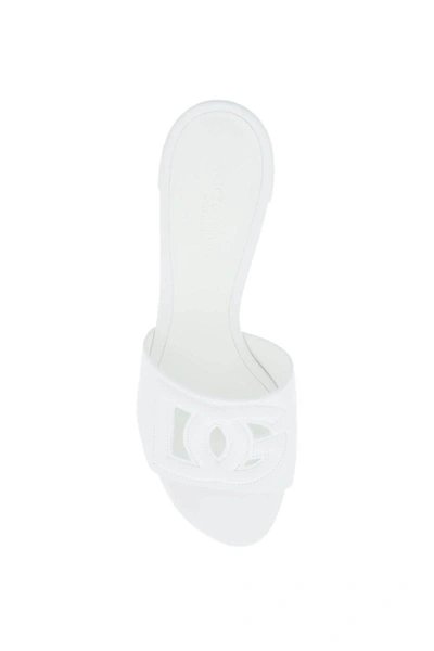 Dolce & Gabbana White Mules With Low Heel And Dg Millennials Detail In Smooth Leather