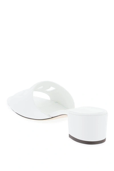Dolce & Gabbana White Mules With Low Heel And Dg Millennials Detail In Smooth Leather
