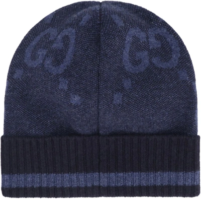 Shop Gucci Knitted Beanie In Blue