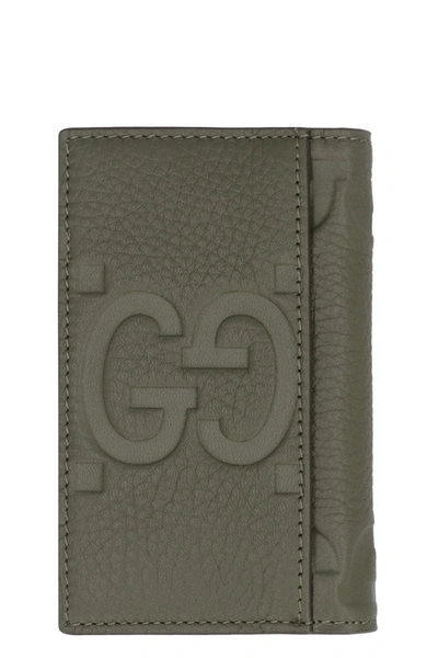 Shop Gucci Pebbled Calfskin Card Holder In Green
