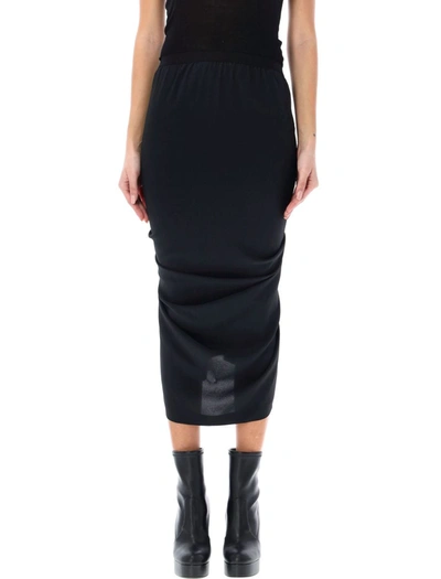 Rick Owens Ribbed-panel Crepe Midi Skirt In Black